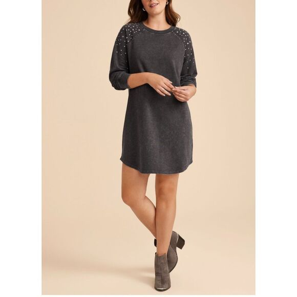Maurices Studded Sweatshirt Dress Washed Black Size M - Picture 1 of 5